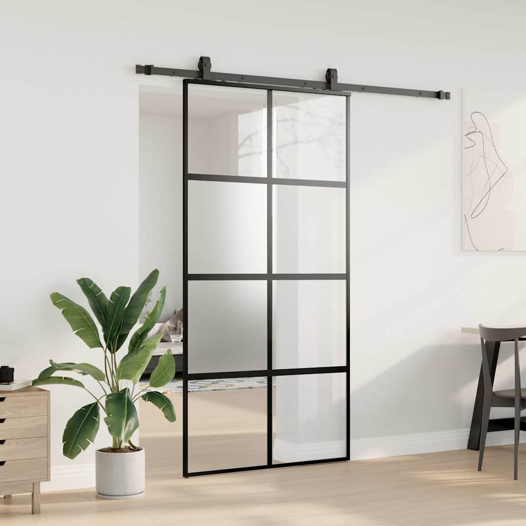 Posuvné Dveře Se Sadou Kování Černé 102,5X205 Cm Tvrzené Sklo