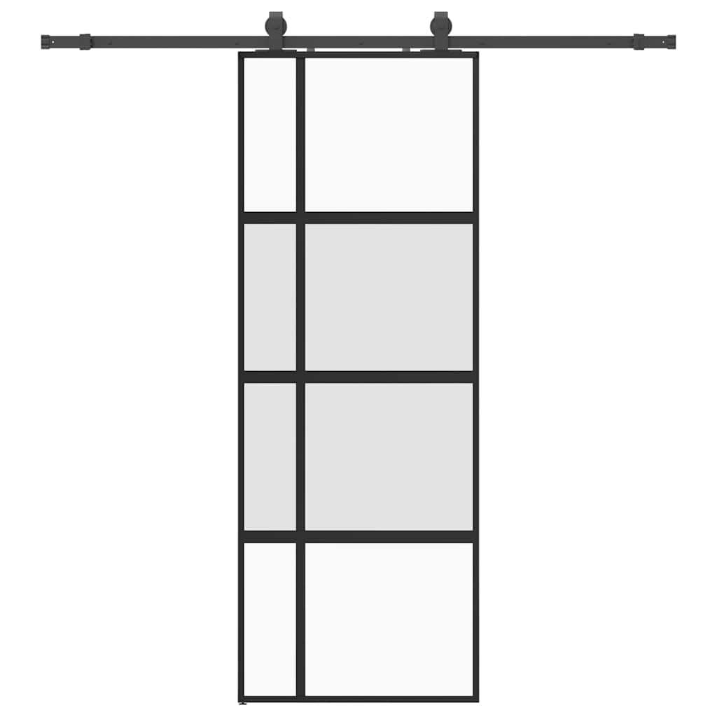Posuvné Dveře Se Sadou Kování Černé 76X205 Cm Tvrzené Sklo Black, Matt And Transparent