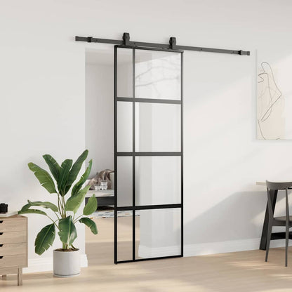 Posuvné Dveře Se Sadou Kování Černé 76X205 Cm Tvrzené Sklo Black, Matt And Transparent