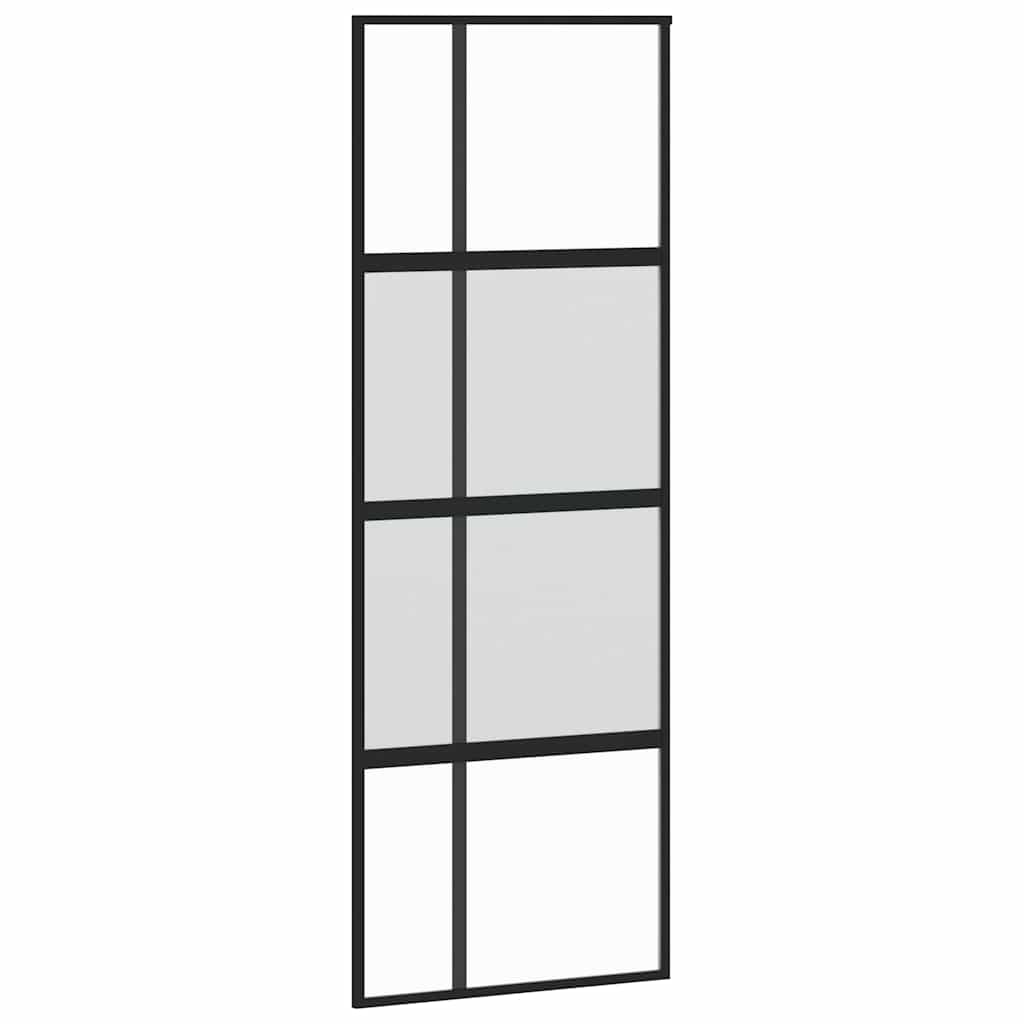 Posuvné Dveře Se Sadou Kování Černé 76X205 Cm Tvrzené Sklo Black, Matt And Transparent