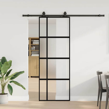 Posuvné Dveře Se Sadou Kování Černé 76X205 Cm Tvrzené Sklo Black, Matt And Transparent