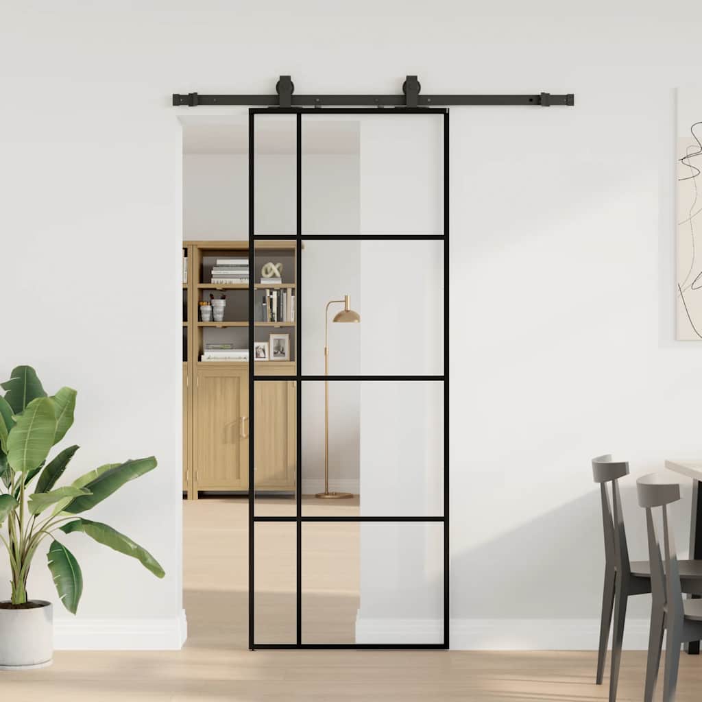 Posuvné Dveře Se Sadou Kování Černé 76X205 Cm Esg Glass Černá