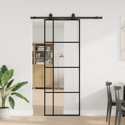Posuvné Dveře Se Sadou Kování Černé 76X205 Cm Esg Glass Černá