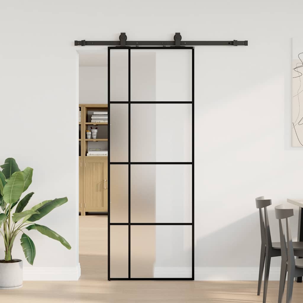 Posuvné Dveře Se Sadou Kování Černé 76X205 Cm Esg Glass Černá