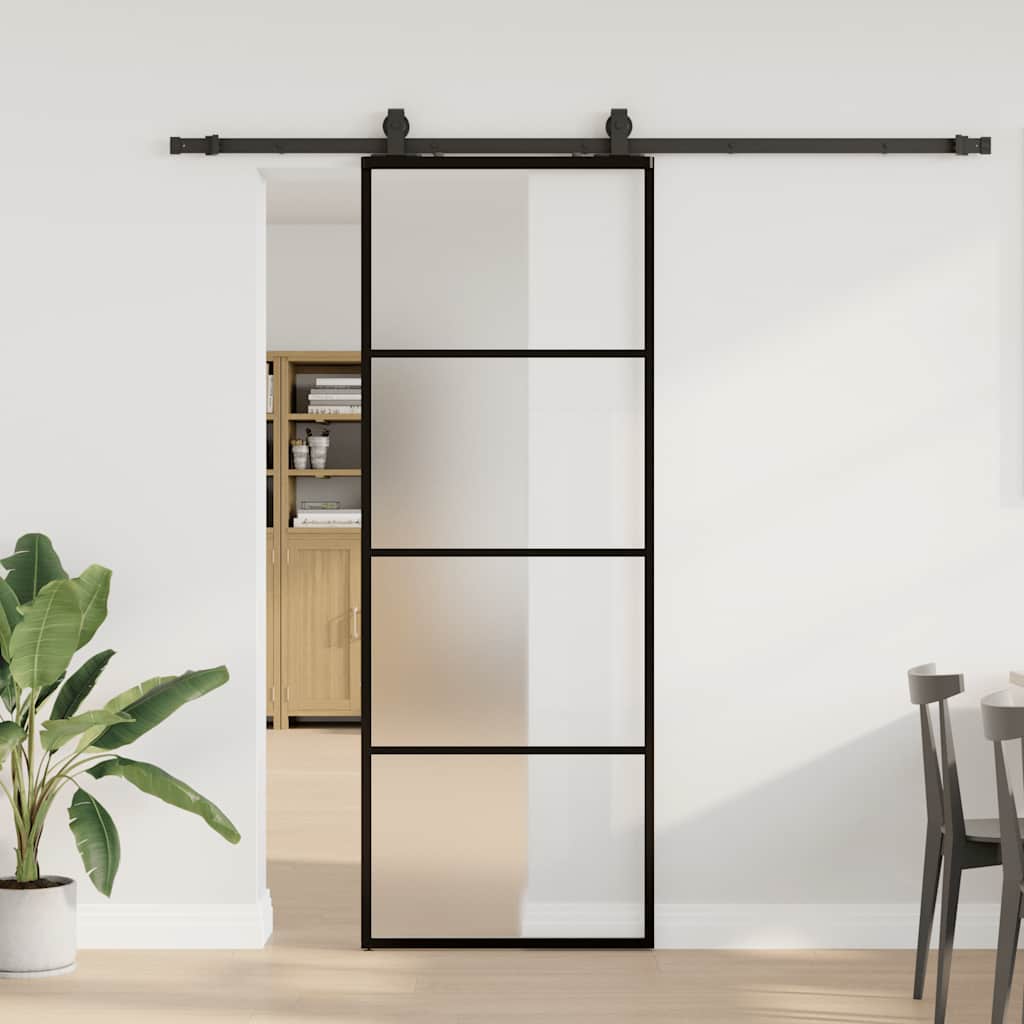 Posuvné Dveře Se Sadou Kování Černé 76X205 Cm Esg Glass Černá
