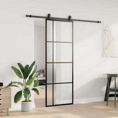 Posuvné Dveře Se Sadou Kování Černé 76X205 Cm Esg Glass Černá