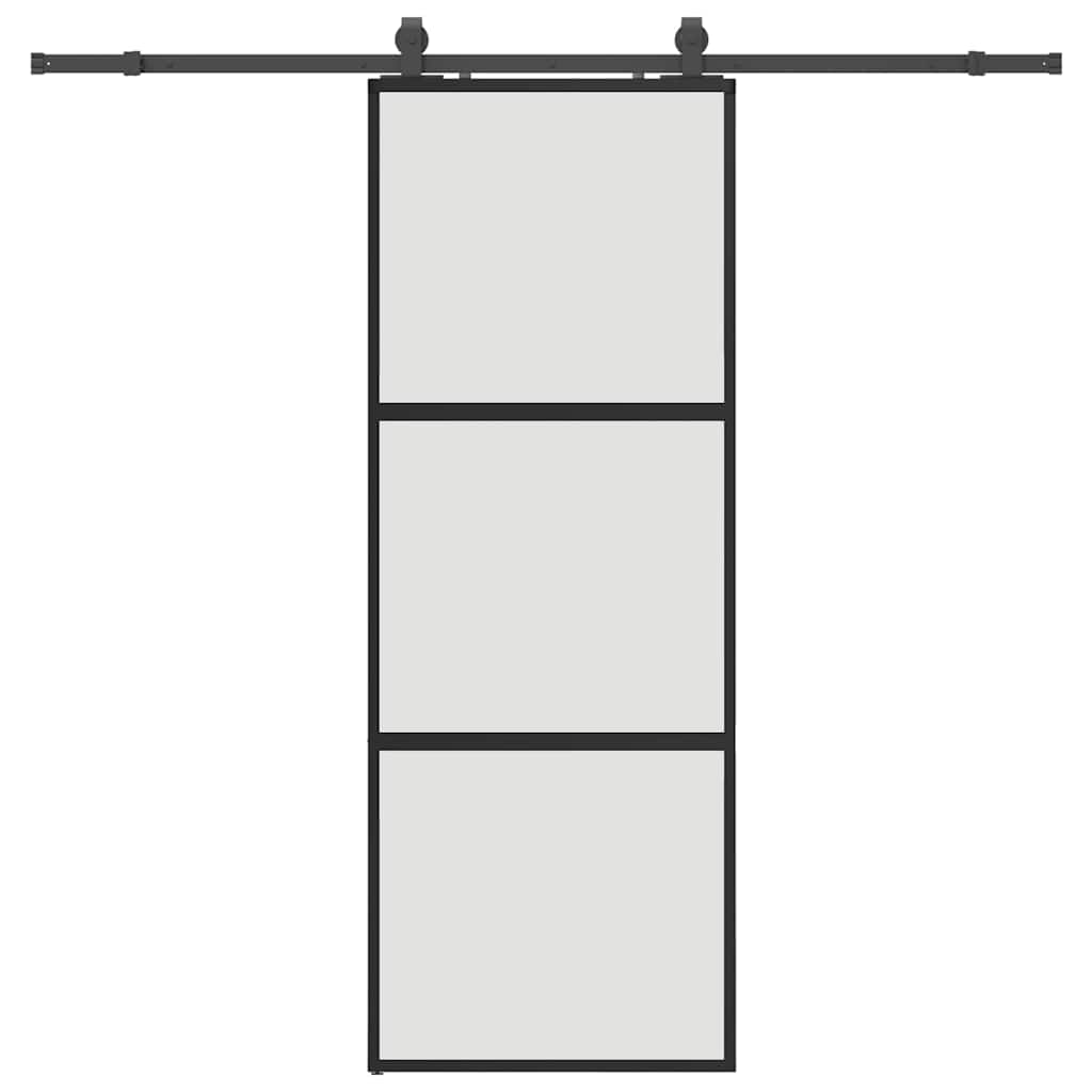 Posuvné Dveře Se Sadou Kování Černé 76X205 Cm Tvrzené Sklo Černá A Matná