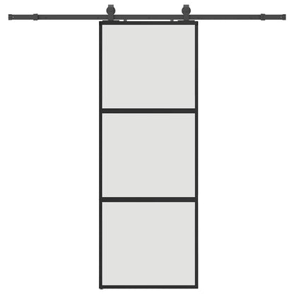 Posuvné Dveře Se Sadou Kování Černé 76X205 Cm Tvrzené Sklo Černá A Matná