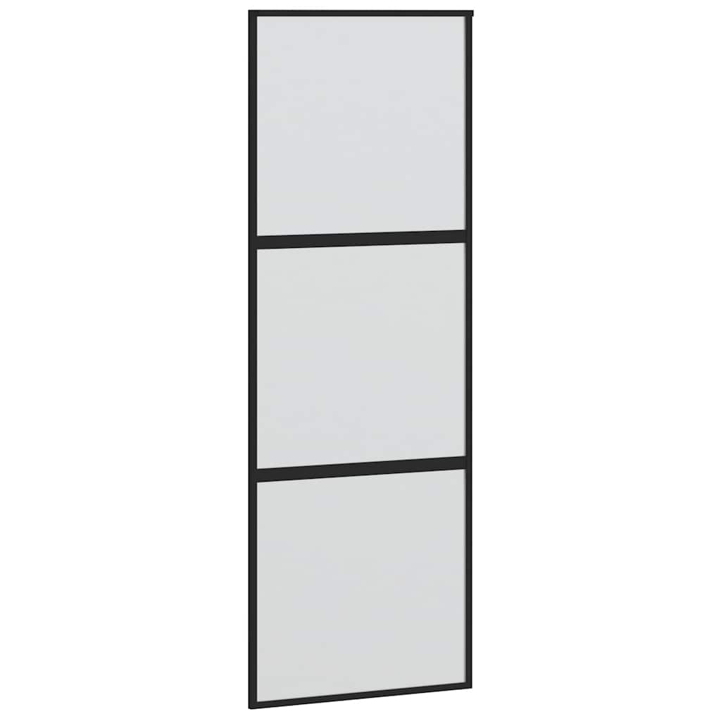 Posuvné Dveře Se Sadou Kování Černé 76X205 Cm Tvrzené Sklo Černá A Matná