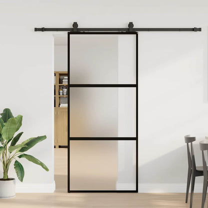Posuvné Dveře Se Sadou Kování Černé 76X205 Cm Tvrzené Sklo Černá A Matná