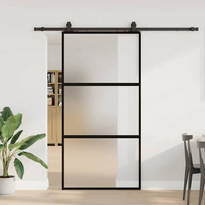 Posuvné Dveře Se Sadou Kování Černé 76X205 Cm Tvrzené Sklo Černá A Matná