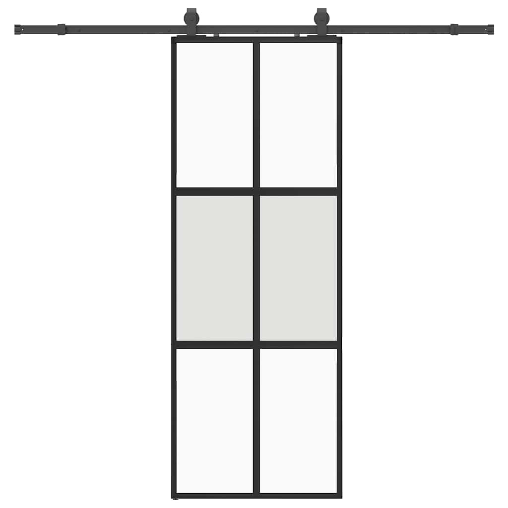 Posuvné Dveře Se Sadou Kování Černé 76X205 Cm Tvrzené Sklo Black, Matt And Transparent