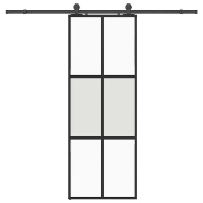Posuvné Dveře Se Sadou Kování Černé 76X205 Cm Tvrzené Sklo Black, Matt And Transparent