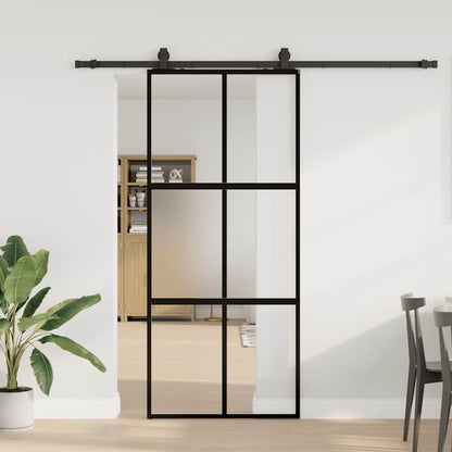 Posuvné Dveře Se Sadou Kování Černé 76X205 Cm Tvrzené Sklo Black, Matt And Transparent