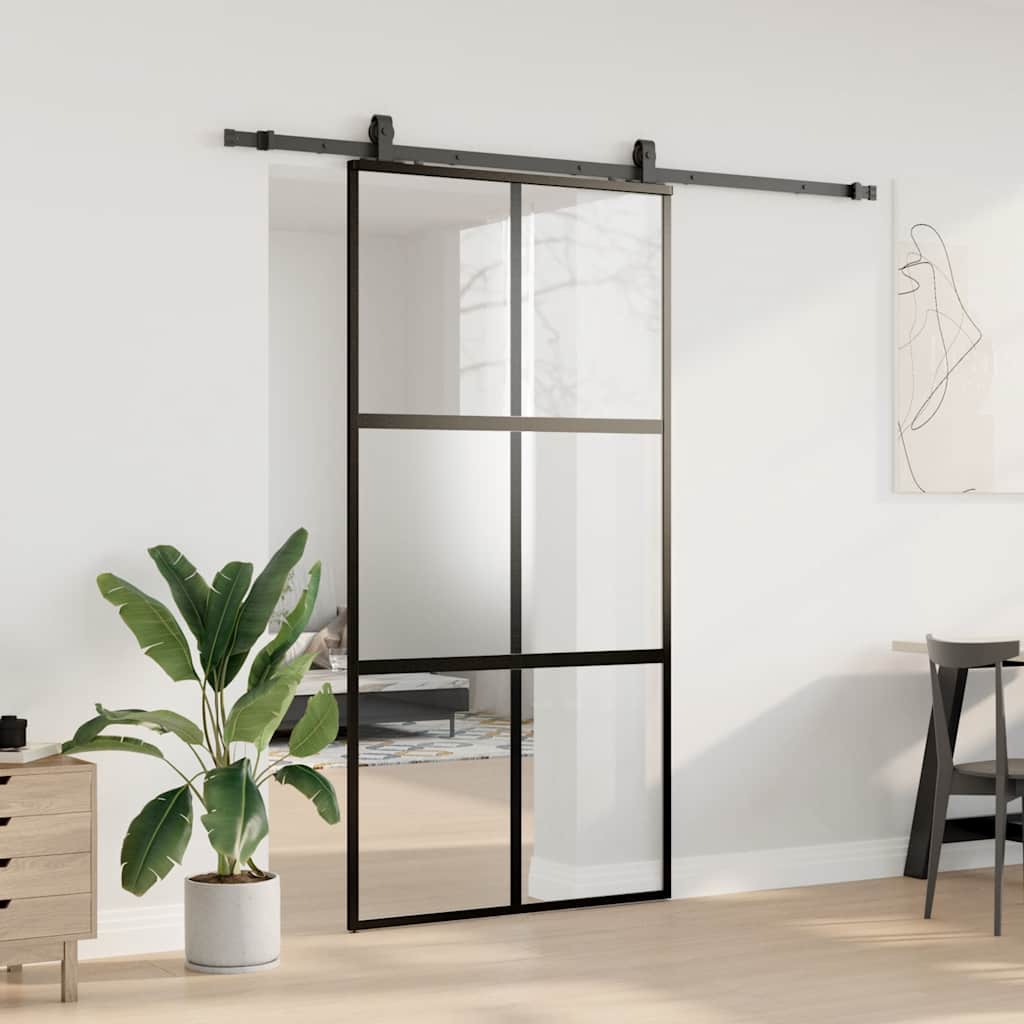 Posuvné Dveře Se Sadou Kování Černé 102,5X205 Cm Tvrzené Sklo