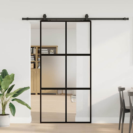 Posuvné Dveře Se Sadou Kování Černé 102,5X205 Cm Tvrzené Sklo