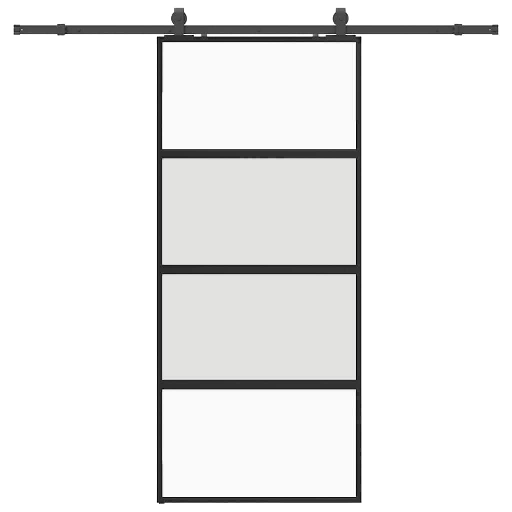 Posuvné Dveře Se Sadou Kování Černé 90X205 Cm Tvrzené Sklo