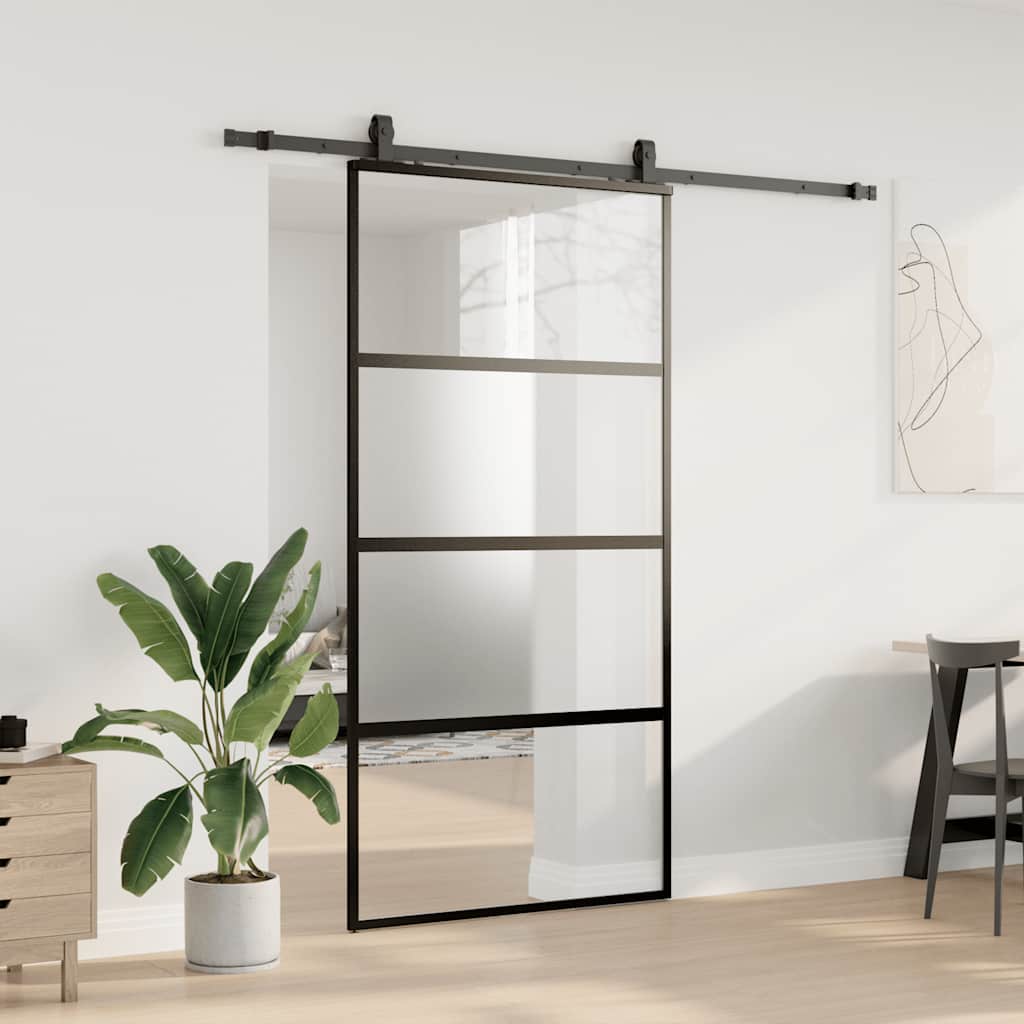 Posuvné Dveře Se Sadou Kování Černé 102,5X205 Cm Tvrzené Sklo