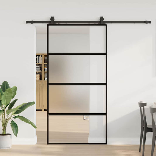 Posuvné Dveře Se Sadou Kování Černé 102,5X205 Cm Tvrzené Sklo