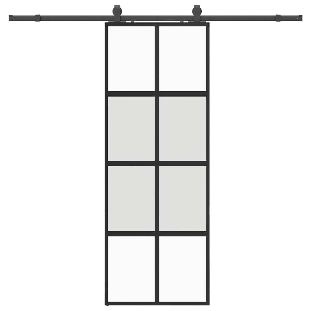 Posuvné Dveře Se Sadou Kování Černé 76X205 Cm Tvrzené Sklo Black, Matt And Transparent