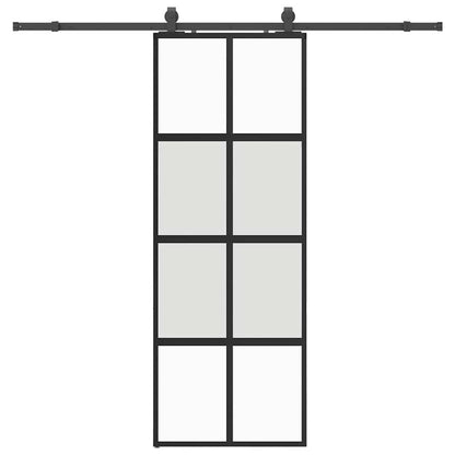 Posuvné Dveře Se Sadou Kování Černé 76X205 Cm Tvrzené Sklo Black, Matt And Transparent