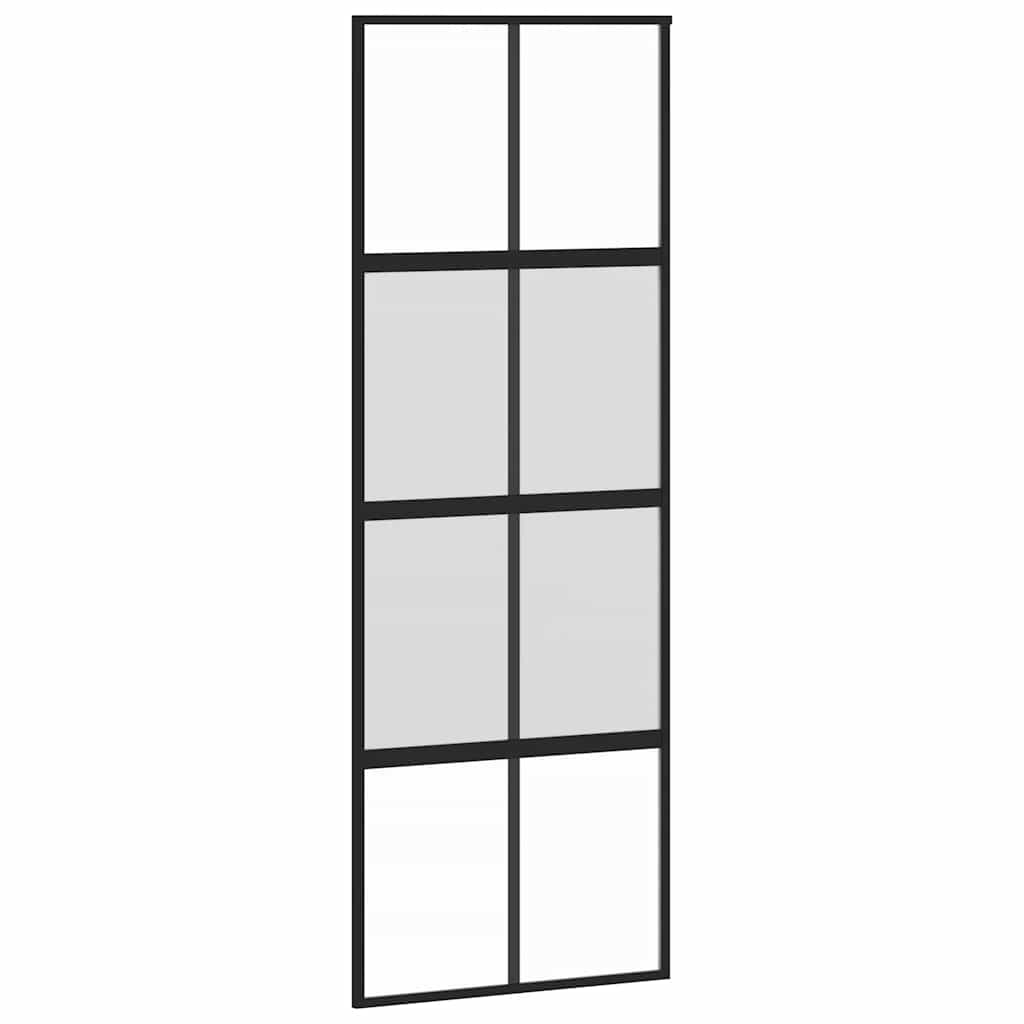 Posuvné Dveře Se Sadou Kování Černé 76X205 Cm Tvrzené Sklo Black, Matt And Transparent