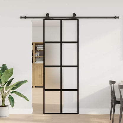 Posuvné Dveře Se Sadou Kování Černé 76X205 Cm Tvrzené Sklo Black, Matt And Transparent
