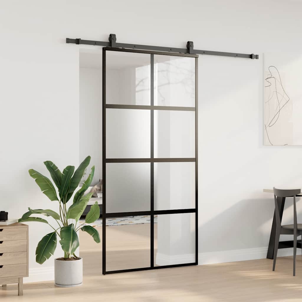 Posuvné Dveře Se Sadou Kování Černé 102,5X205 Cm Tvrzené Sklo