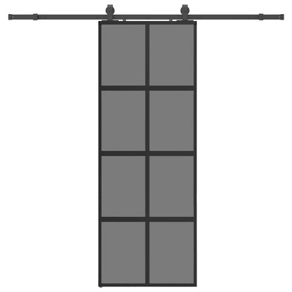 Posuvné Dveře Se Sadou Kování Černé 76X205 Cm Tvrzené Sklo Černá A Tmavě Průhledná