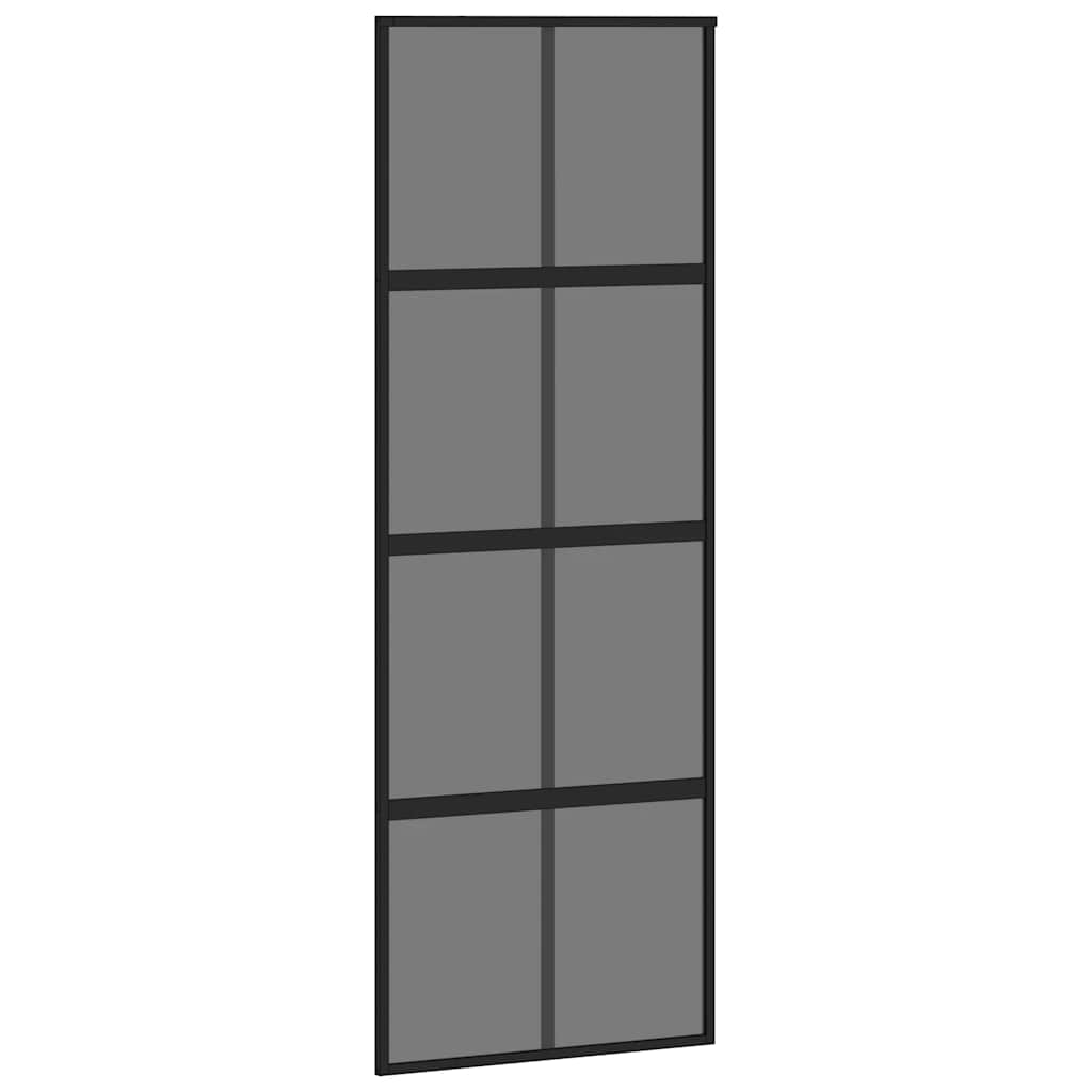 Posuvné Dveře Se Sadou Kování Černé 76X205 Cm Tvrzené Sklo Černá A Tmavě Průhledná