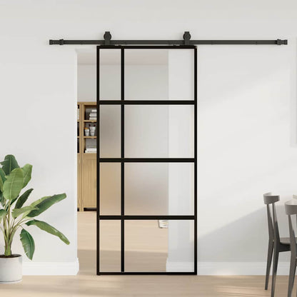Posuvné Dveře Se Sadou Kování Černé 76X205 Cm Tvrzené Sklo Black, Matt And Transparent