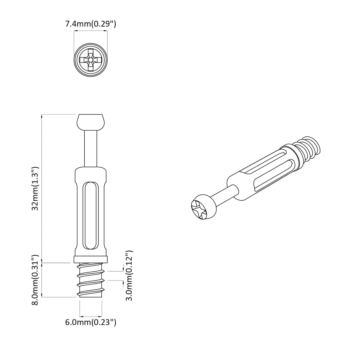 Cam Lock Šroub 2 Ks Stříbrná A Černá M6 X 40 Mm Kov