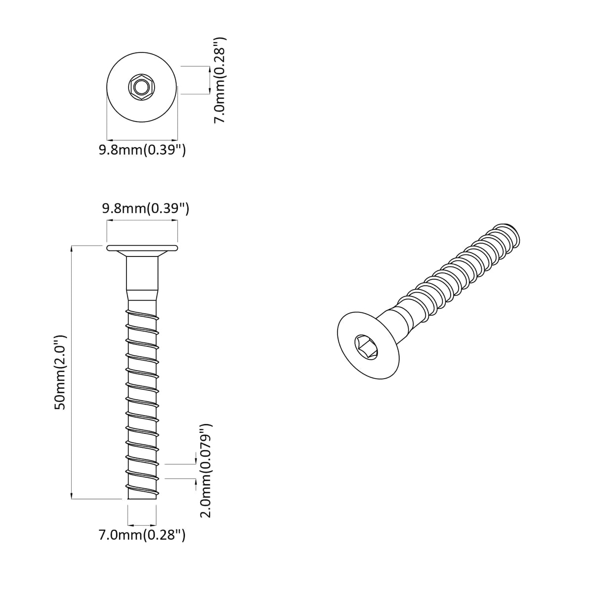Confirmat Šrouby 2 Ks Stříbrná Ø7 X 50 Mm Kov