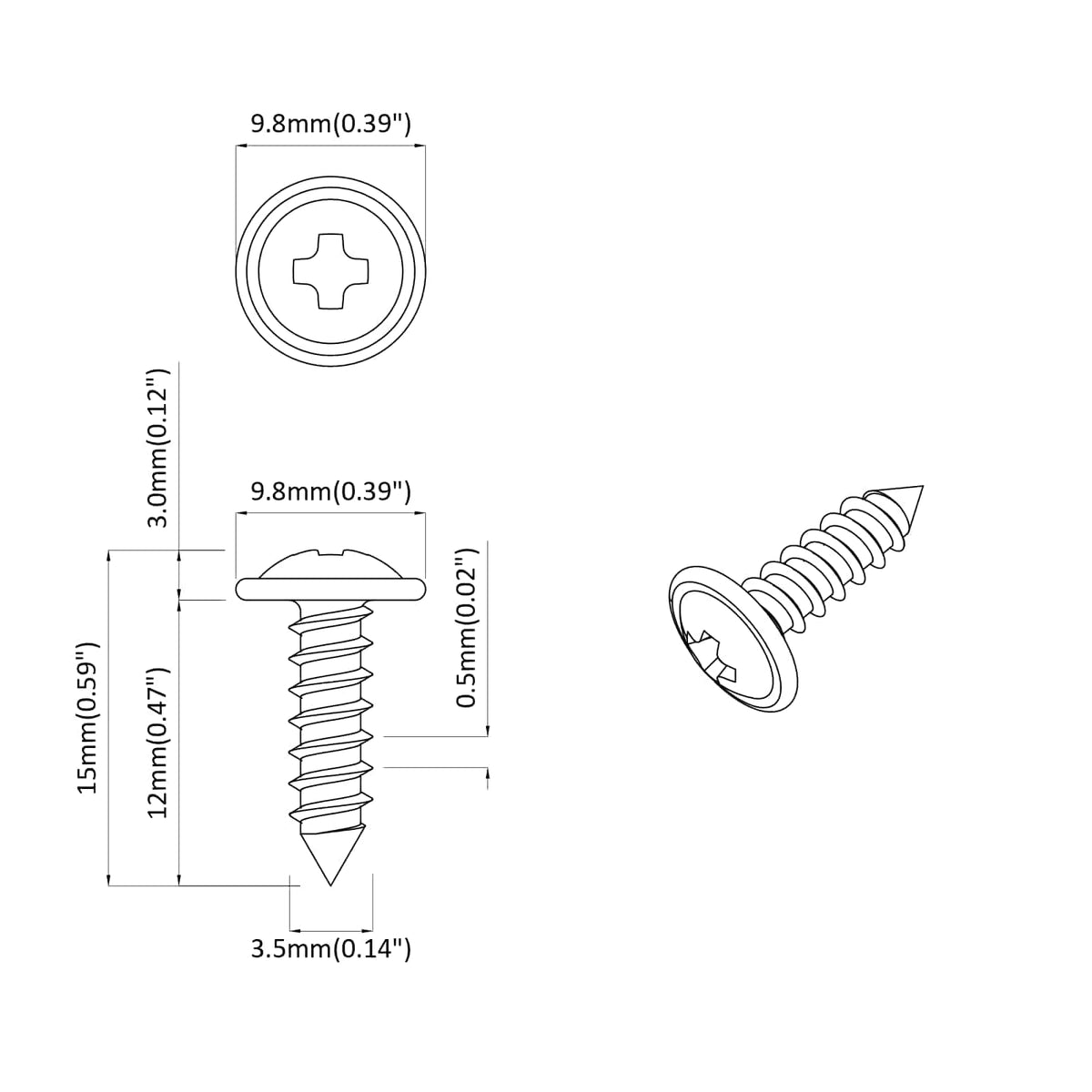 Samovrtný Hřebík 2 Ks Černá 3,5 X 12 Mm Železo