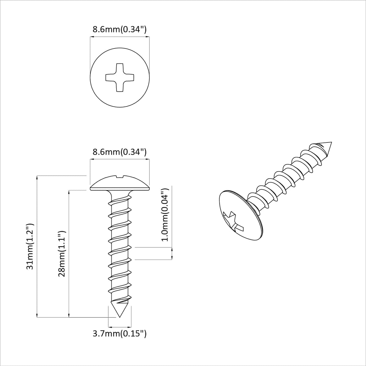 Závitový Hřebík 2 Ks Černá M4 X 28 Mm Ocel