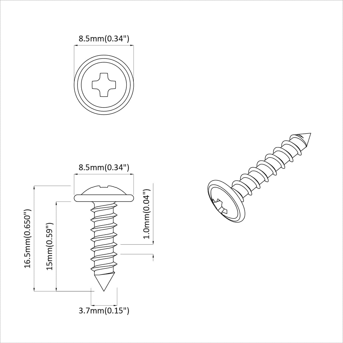 Šroub 2 Ks Stříbrná M4 X 16 Mm Ocel