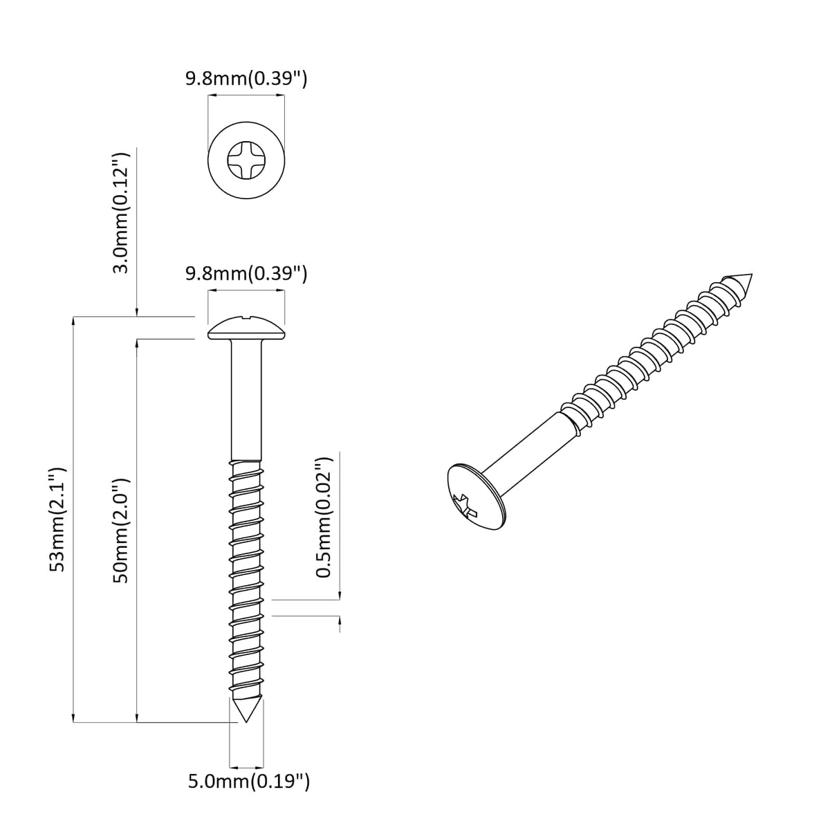 Dřevěný Šroub 2 Ks Stříbrná 9,8 X 53 Mm Ocel