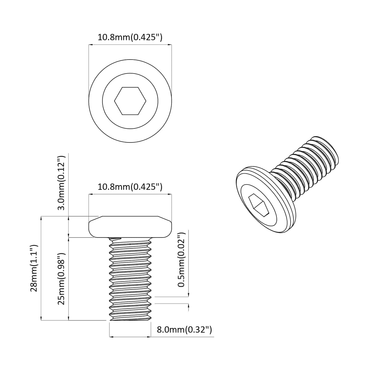 Šroub 2 Ks Stříbrná 8 X 25 Mm Ocel