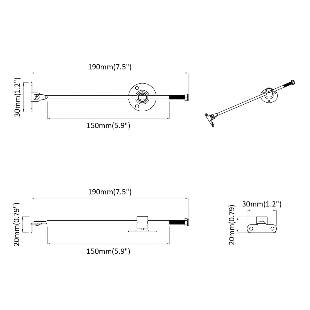 Hliníkový Táhlo Závěs 2 Pcs Stříbrná 190 Mm Železo
