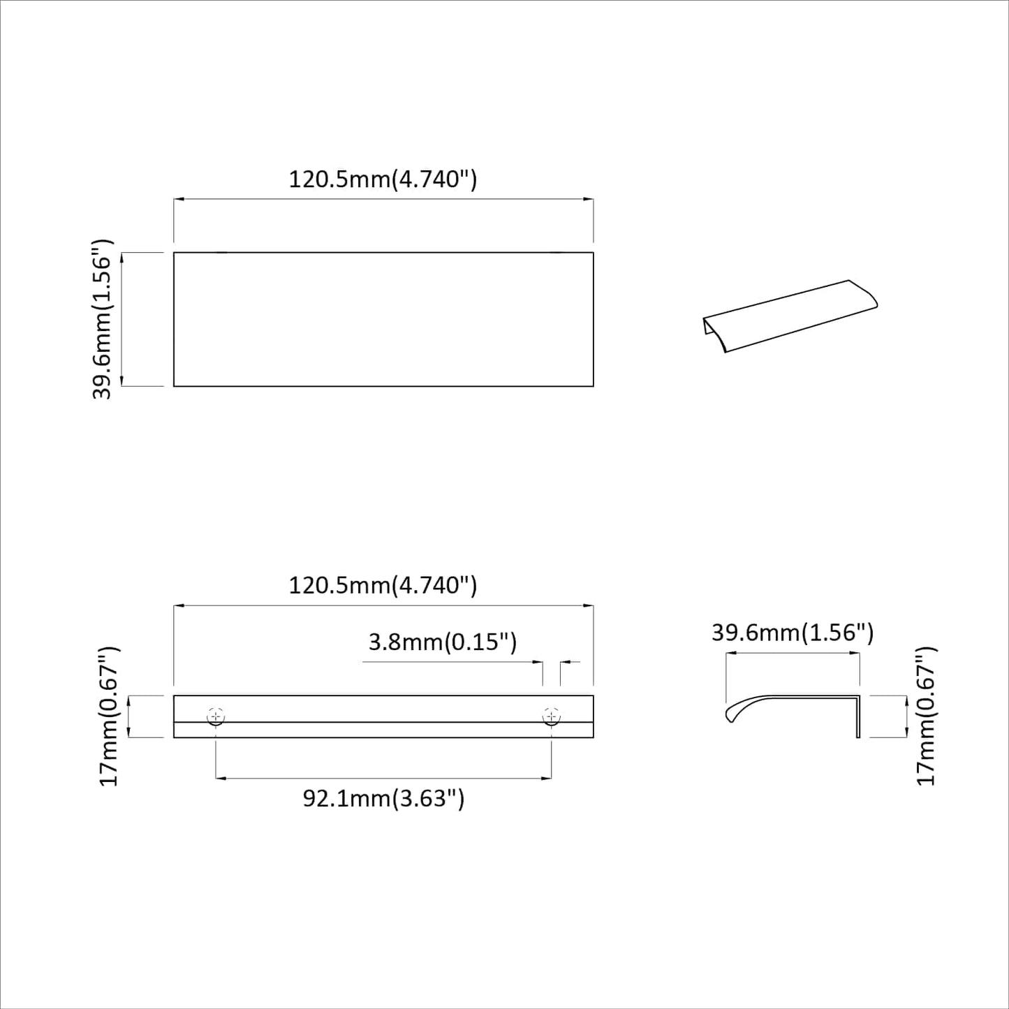 Rukojeť 2 Pcs Černá 120 X 39.6 X 17 Mm Hliník
