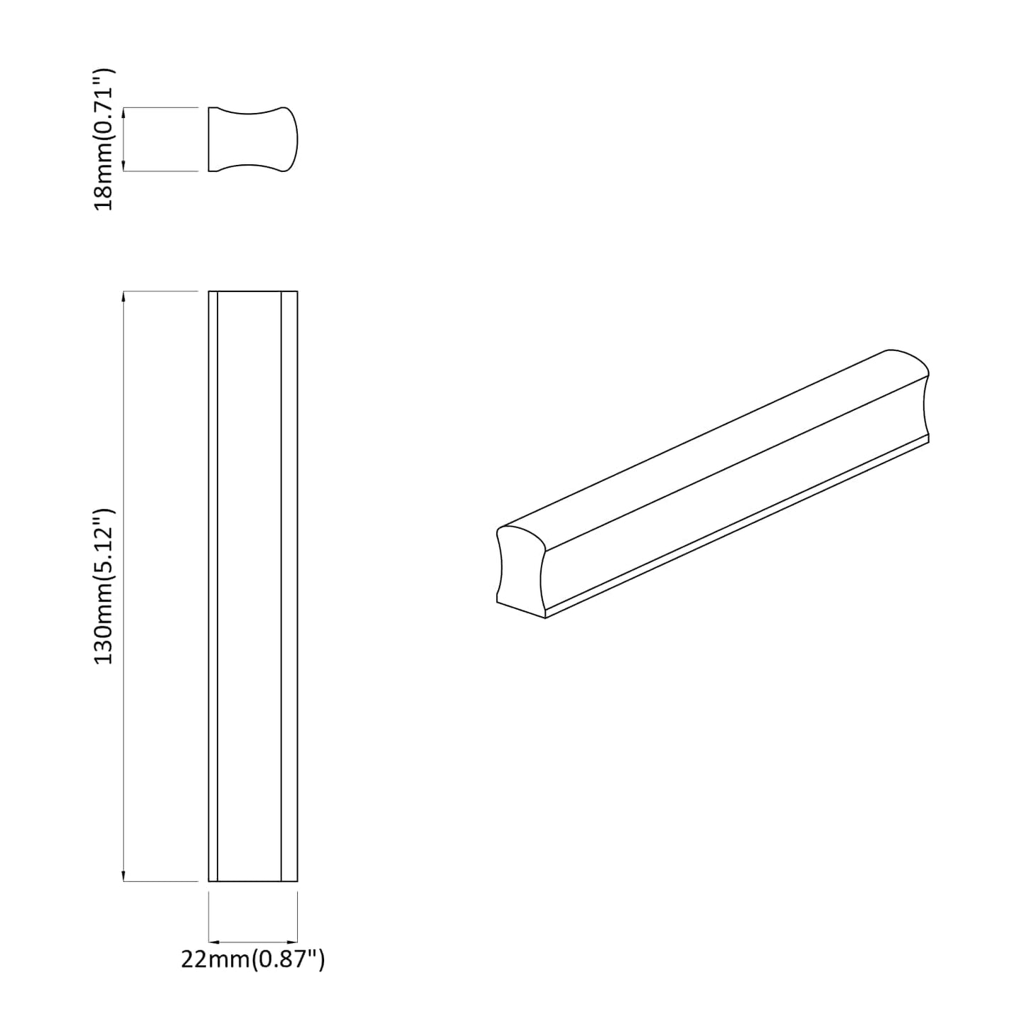 Přímá Rukojeť 2 Pcs Přírodní Dřevo 130 X 25 X 30 Mm
