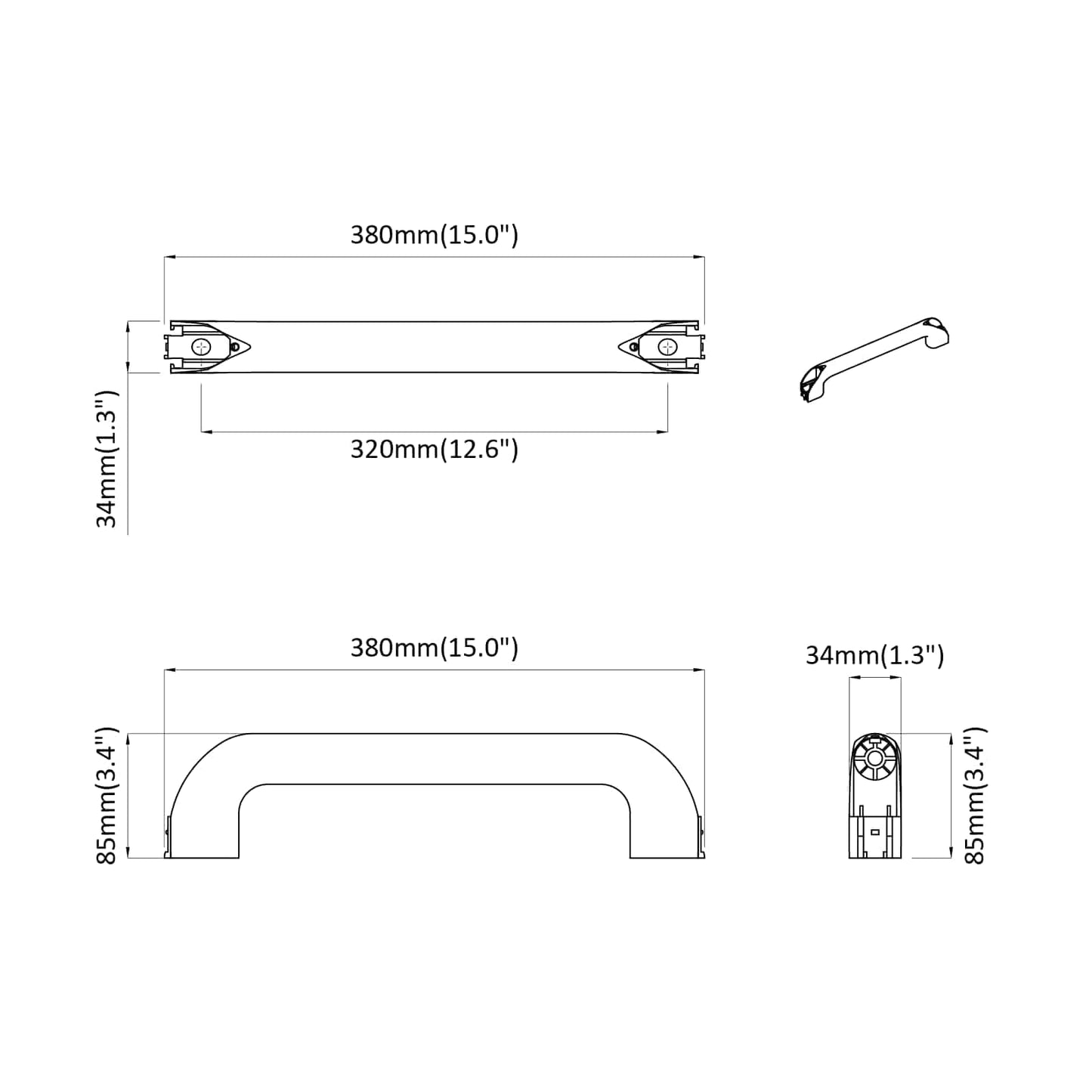 Rukojeť Jednobarevný 12 Pcs Černá 380 X 34 X 85 Mm Hliník A Pp