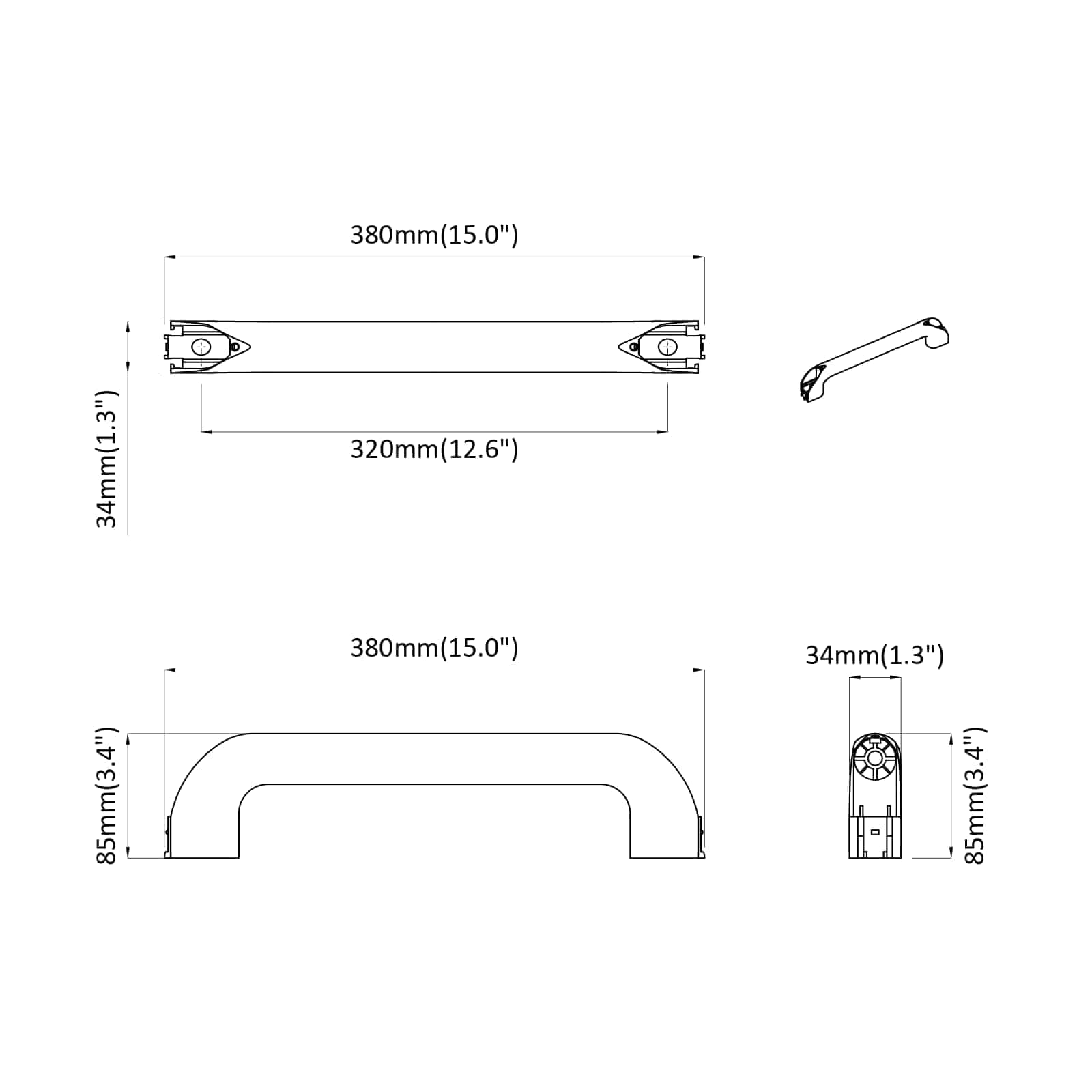 Rukojeť Jednobarevný 12 Pcs Černá 380 X 34 X 85 Mm Hliník A Pp