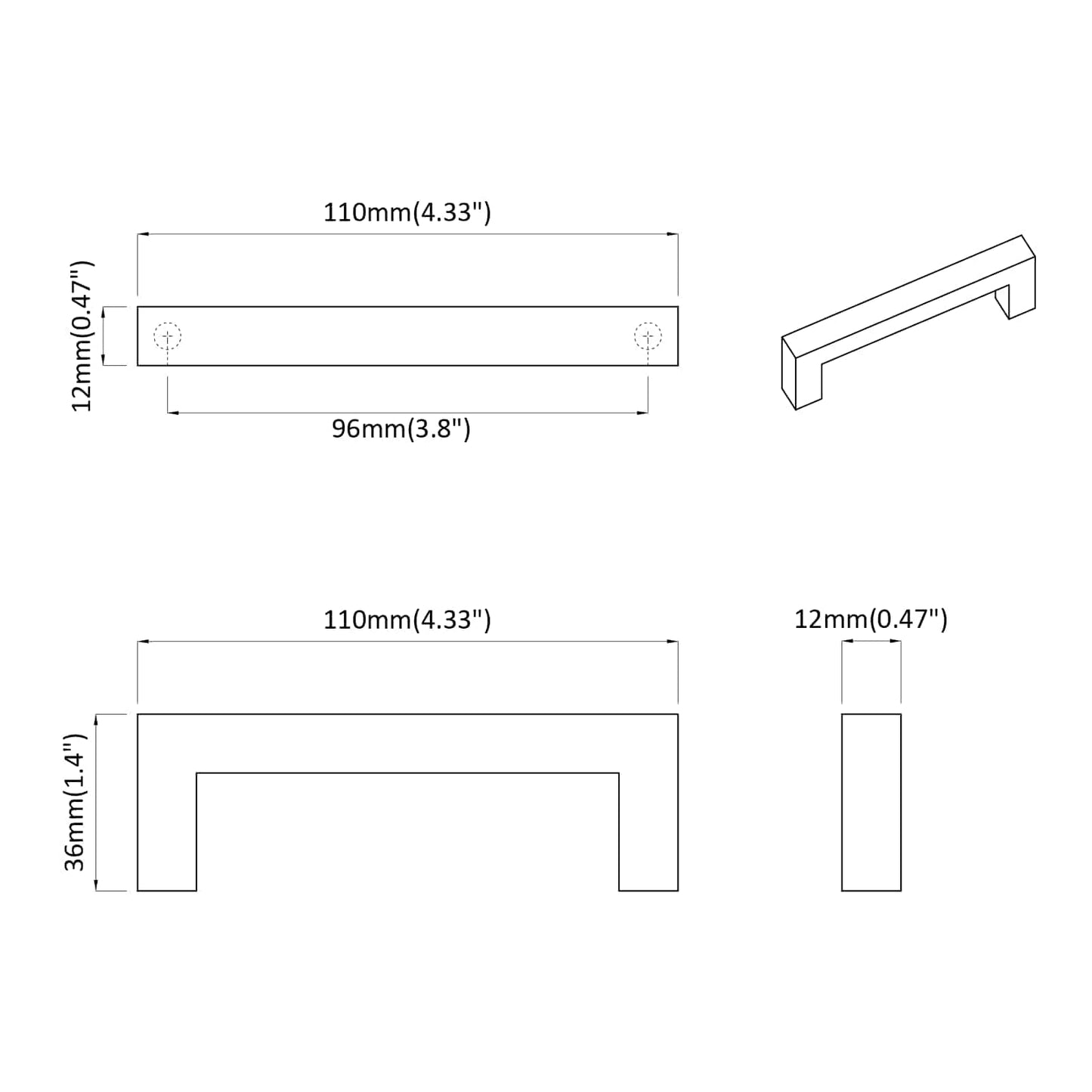 Nábytkové Madlo 530 Pcs Černý 105 X 12 X 36 Mm Železo