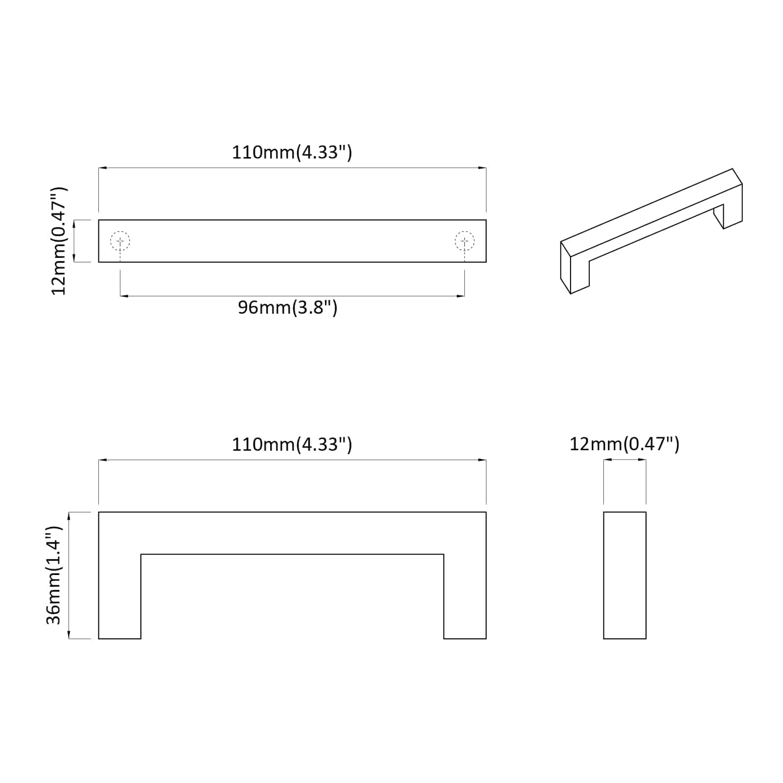 Nábytkové Madlo 530 Pcs Černý 105 X 12 X 36 Mm Železo