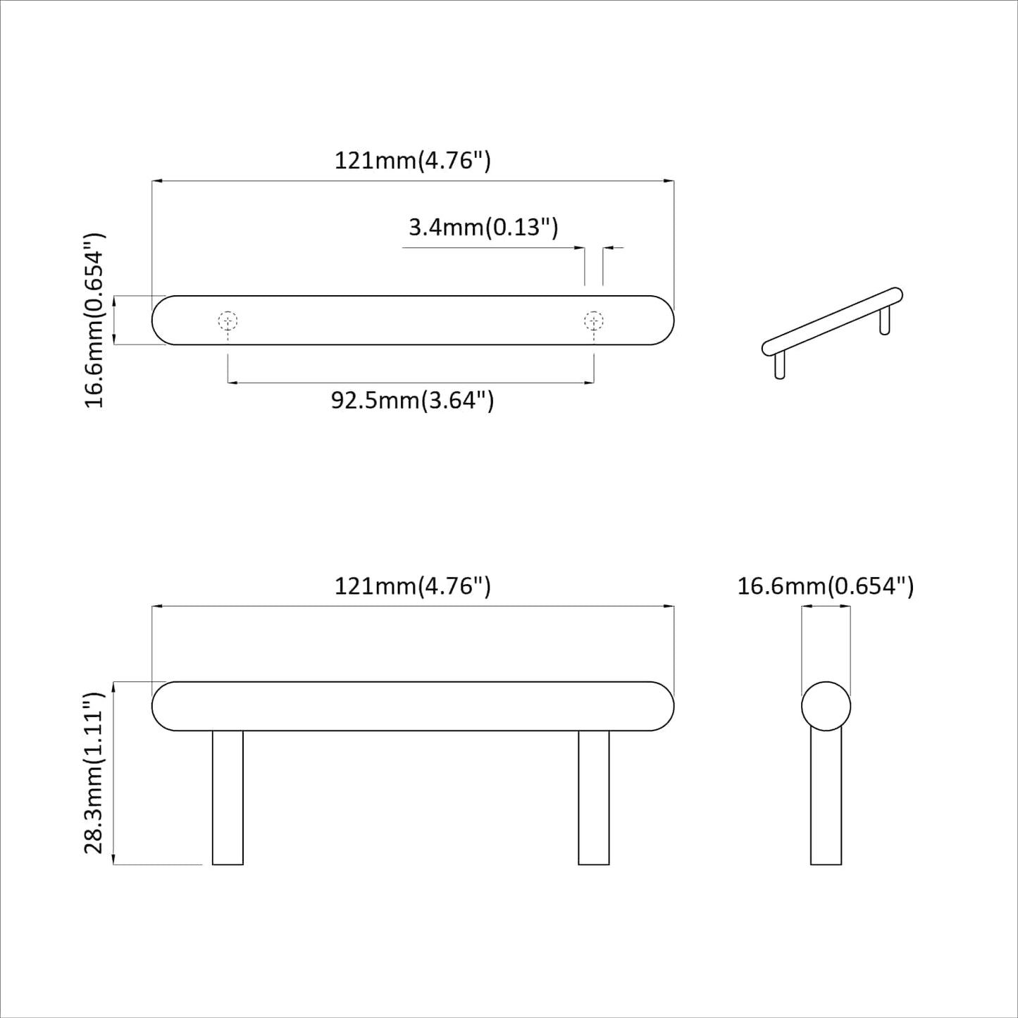 Madlo Na Skříň 2 Pcs Černá 121 X 16,6 X 28,3 Mm Železo