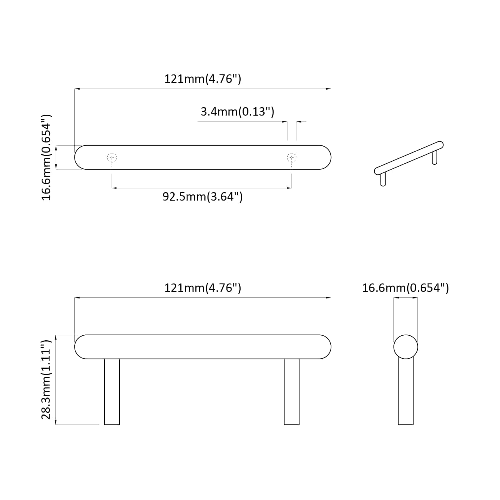 Madlo Na Skříň 2 Pcs Černá 121 X 16,6 X 28,3 Mm Železo