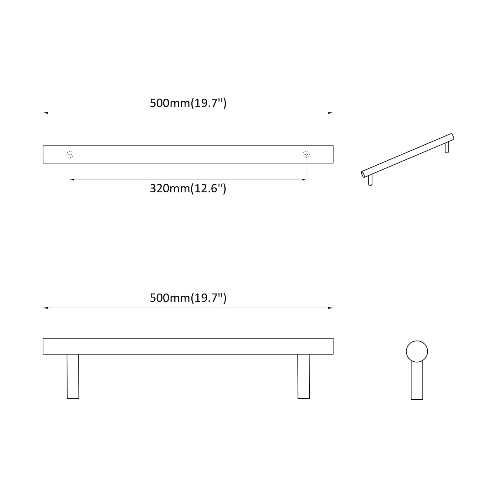 Rukojeť 2 Pcs Stříbrná 500 Mm Ocel