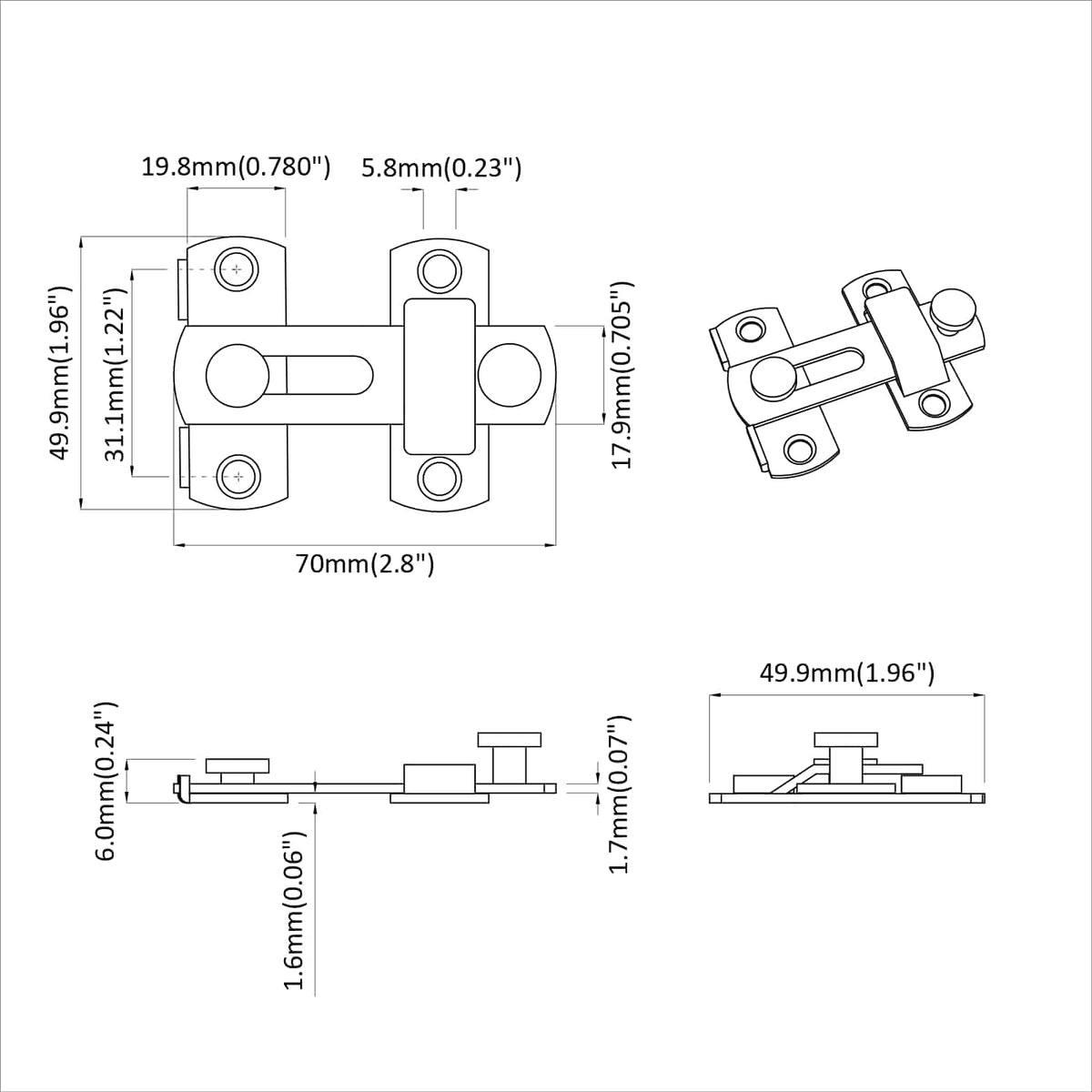 Zámek Na Dveře 2 Ks Stříbrná 70 X 8 Mm Ocel
