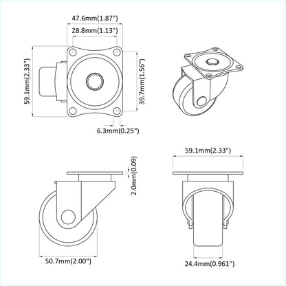 Otáčecí Kolečko 2 Pcs Stříbrná 60 X 60 X 50 Mm Železo A Nylon